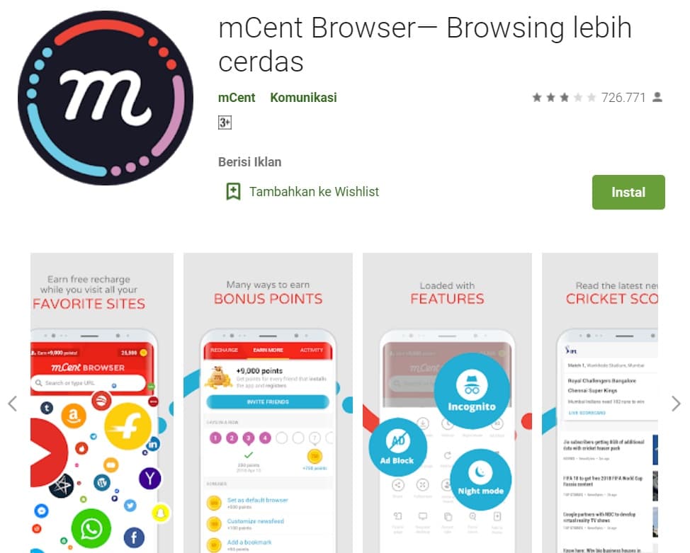 mCent Browser Browsing lebih cerdas