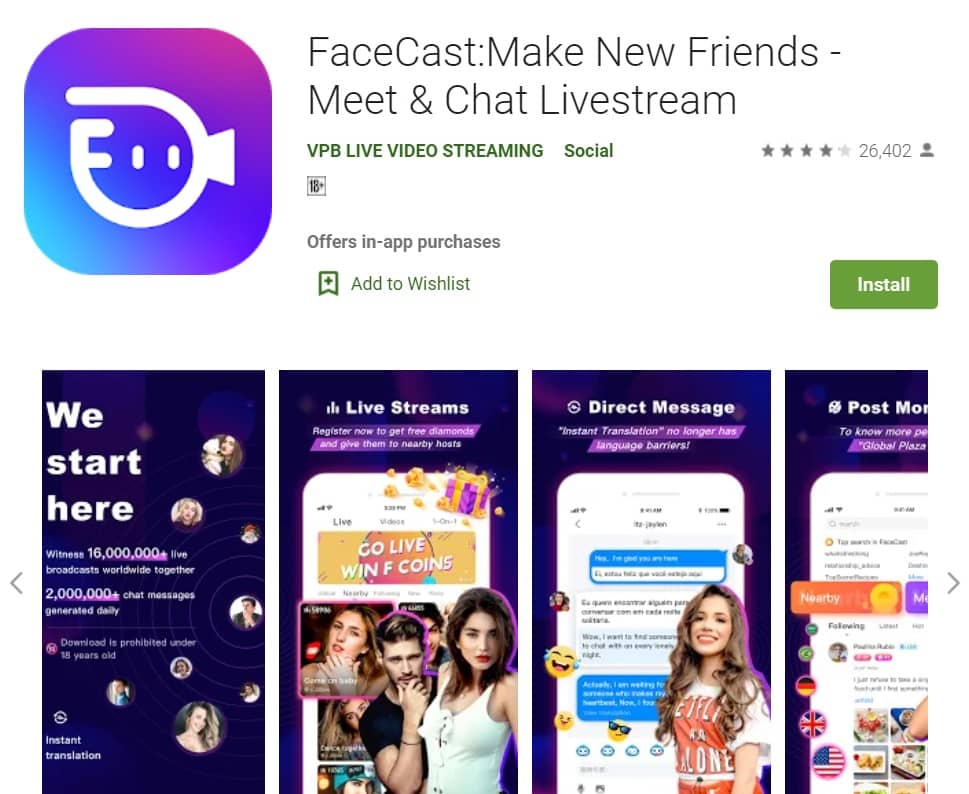 FaceCast Make New Friends Meet Chat Livestream